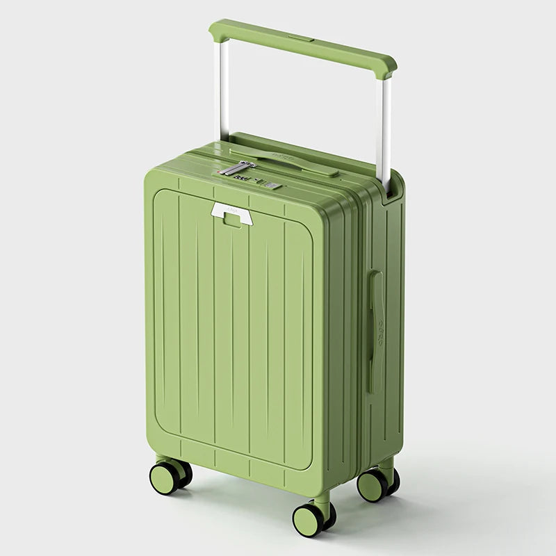 Front Opening Suitcase Widen Trolley Rolling High-Capacity Travel Luggage with Wheel and USB Charging Carry-on Boarding Suitcase Peaceful Pleasures Health and Wellness Green 20 inch