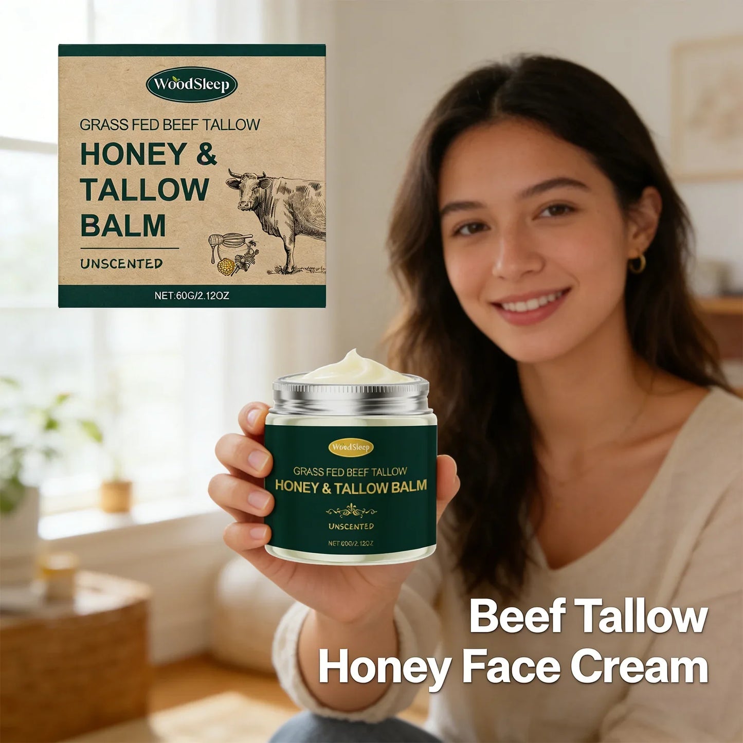 WOODSLEEP Beef Tallow & Honey Face Cream 60g – Deep Moisturizer