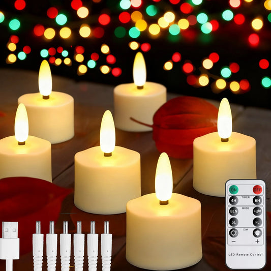 USB Rechargeable Tea Lights with Remote Timer LED Electric Flameless Flickering Candles for Home Table Party Bedroom Decoration Peaceful Pleasures Health and Wellness