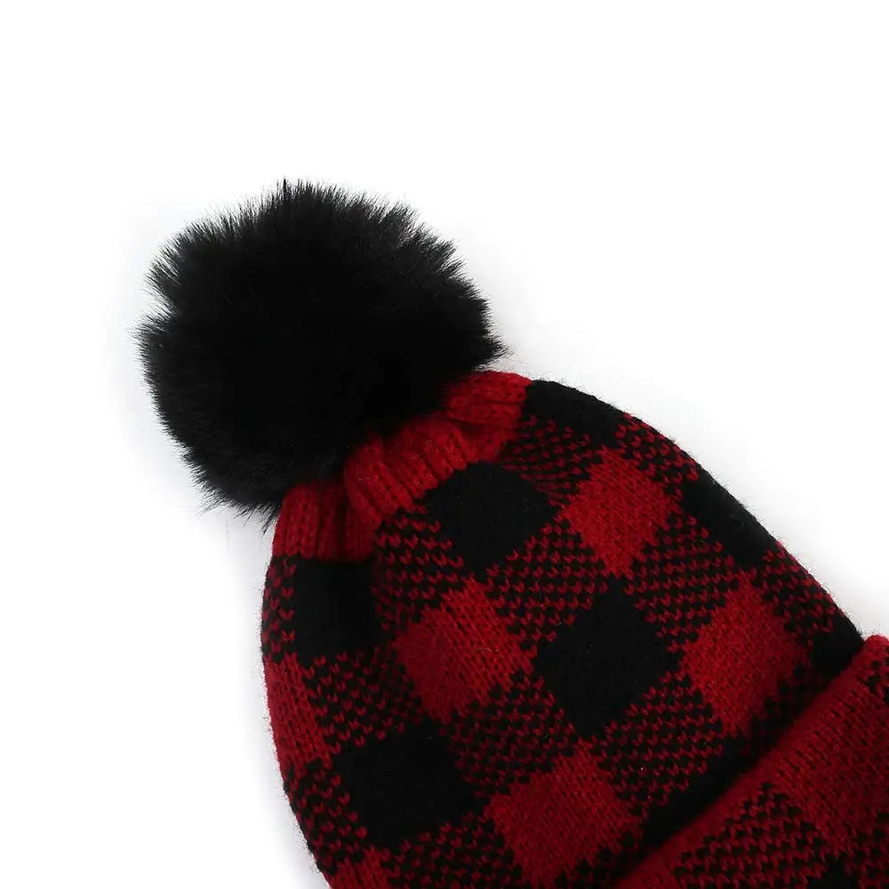 1PC Warm Knit Ear Flap Hat Winter Plaid Red Christmas Cap Lightweight Comfortable Holiday Santa Hat for Men Women Peaceful Pleasures Health and Wellness