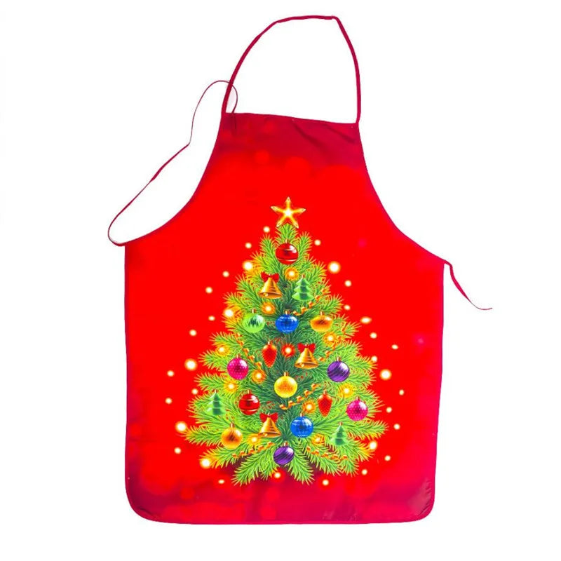 Aprons Sleeveless Dirt-proof Fabric Printed Halter Straps Christmas Apron Household Kitchen Cleaning Accessories Peaceful Pleasures Health and Wellness Christmas tree