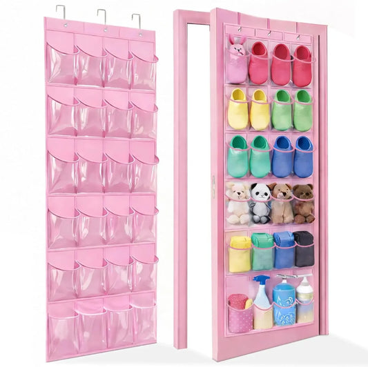 Pink Door Shoe Organizer with 24 Clear Pockets, Heavy-Duty Hanging Storage for Kids Shoes and Accessories Peaceful Pleasures Health and Wellness United States