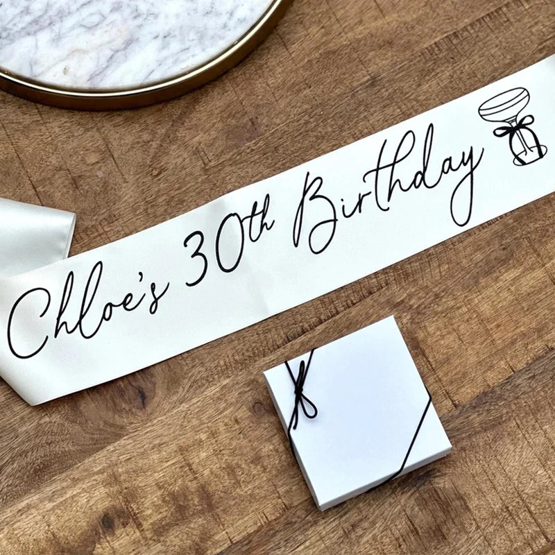 Personalized 30th Birthday White Sash – Custom Name Party Favor
