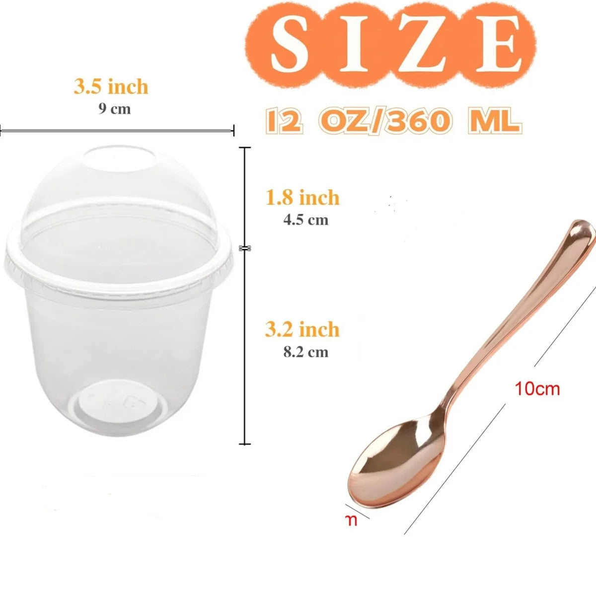 360ml Clear Plastic Cups with Dome Lids and Sporks No Hole Disposable Fruit Cups for Dessert Cupcake Parfait Pudding Ice Cream Peaceful Pleasures Health and Wellness Rose Gold 50pcs