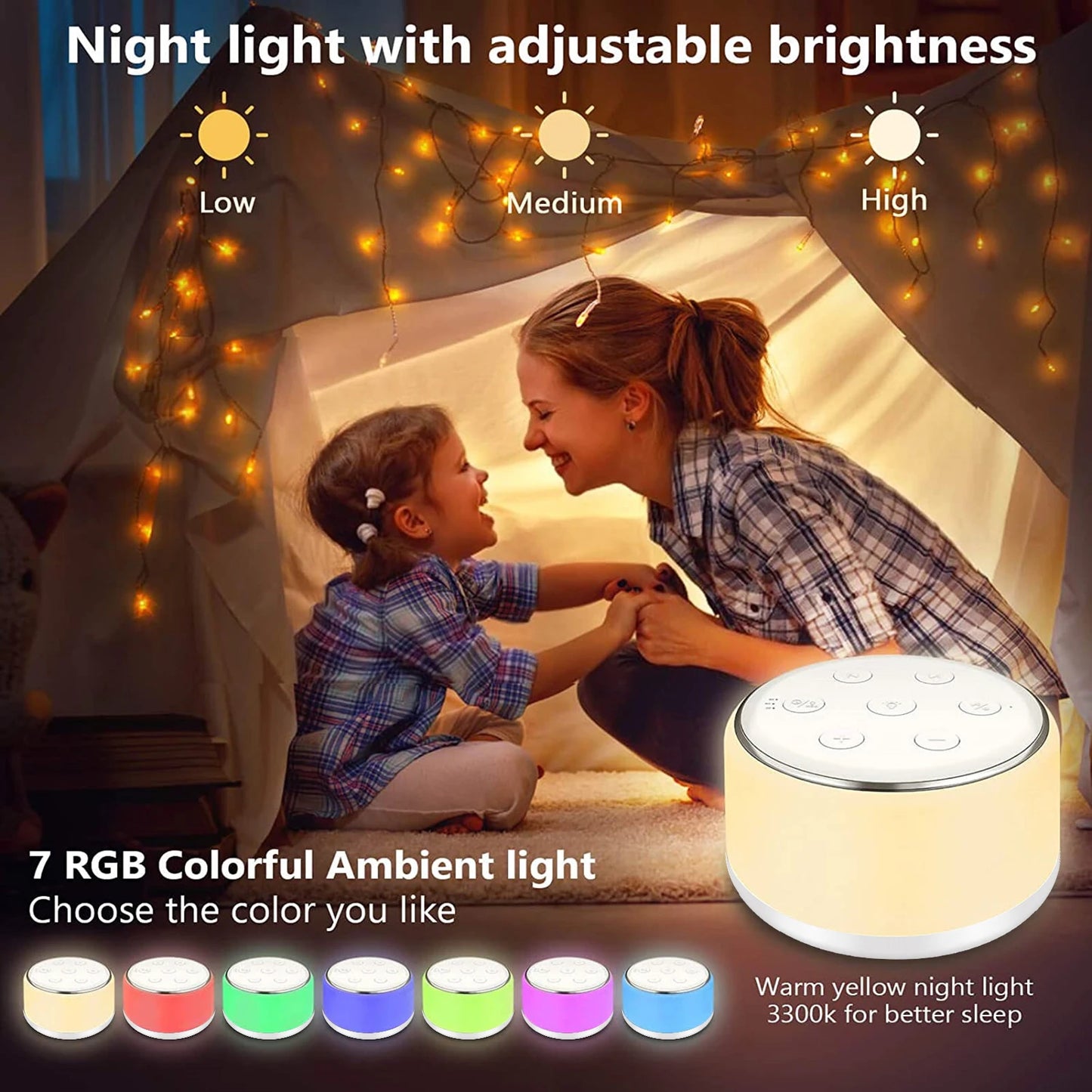 White Noise Machine for Baby | 34 Sounds, 7 Color Night Light