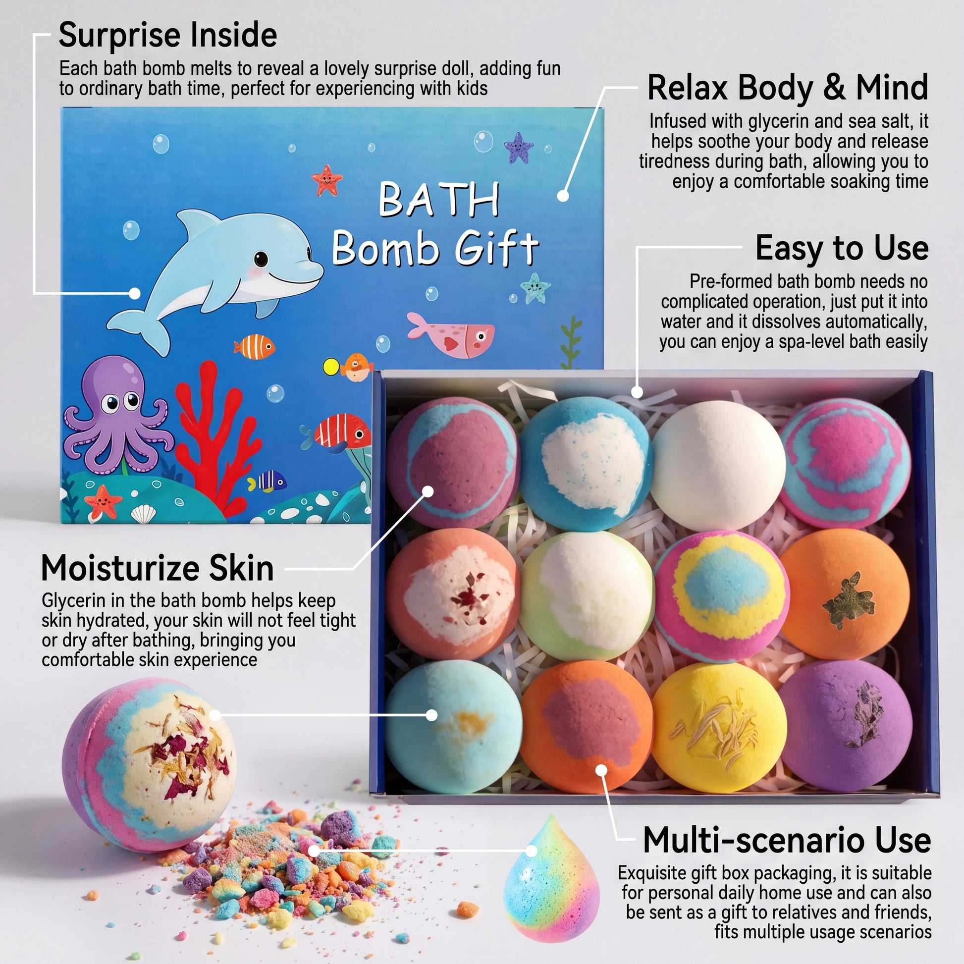 Kids Bath Bombs Set With Surprise Toys Handmade Colorful Bubble Bath Balls Relaxing Funny Perfect Birthday Spa Gift For Children Peaceful Pleasures Health and Wellness
