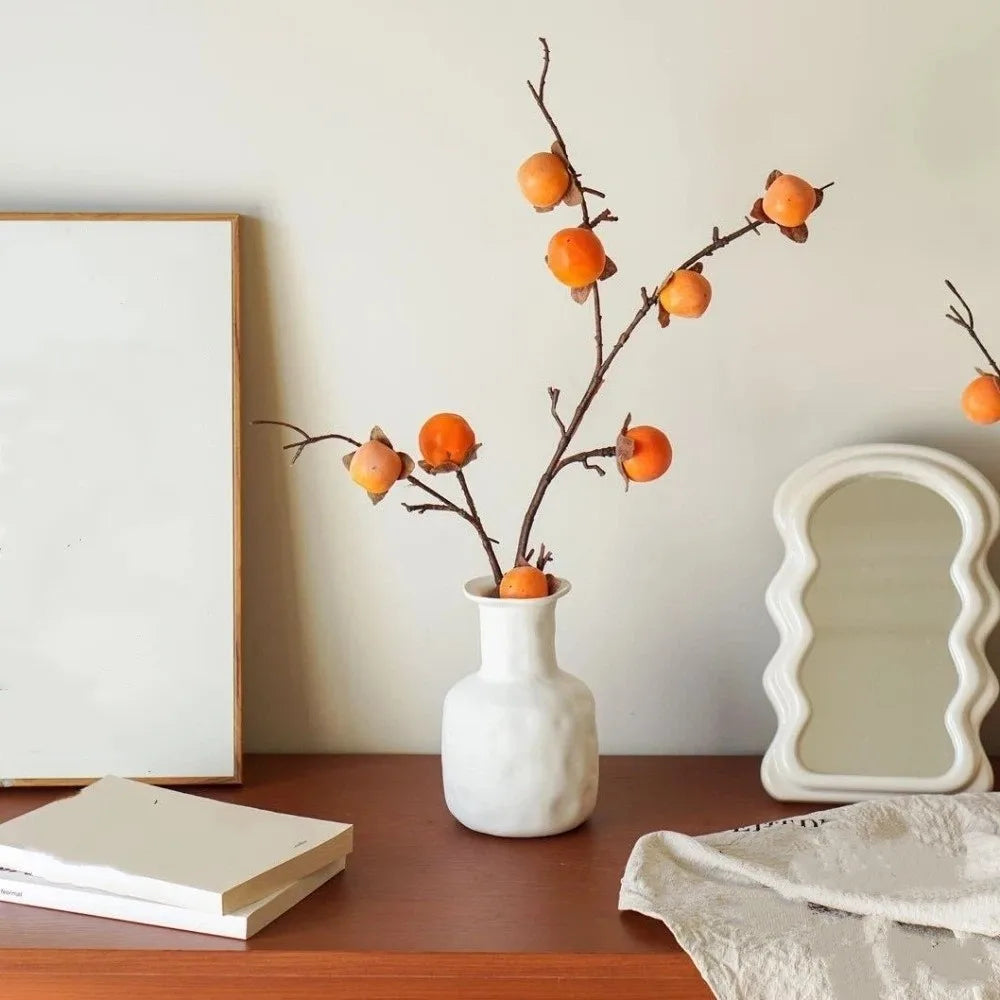 8-Head Artificial Persimmon Branch | Realistic Fake Fruit Décor