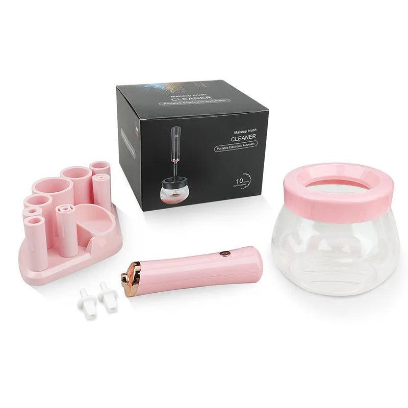 Makeup brush cleaning and drying machine, electric cosmetic automatic brush rotator, with 8 sizes of rubber collar, can be clean Peaceful Pleasures Health and Wellness modelA-LightPink