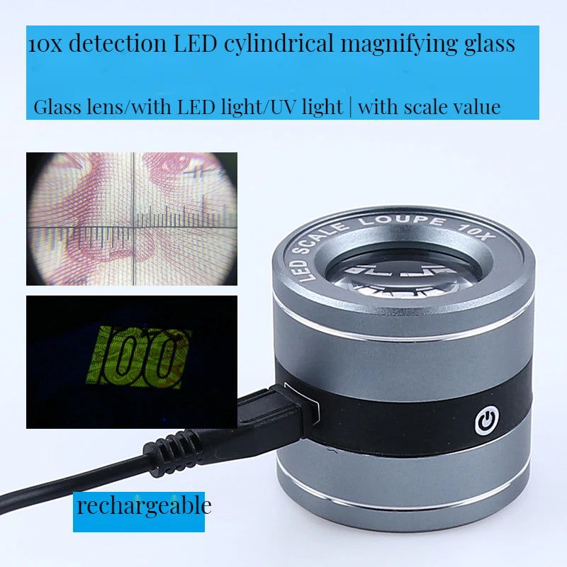 Jewelry Loupe Cylinder 2Led 2Uv with Scale Optical Glass Lens Magnification 10X Portable Bead Identification Magnifying Glass Peaceful Pleasures Health and Wellness