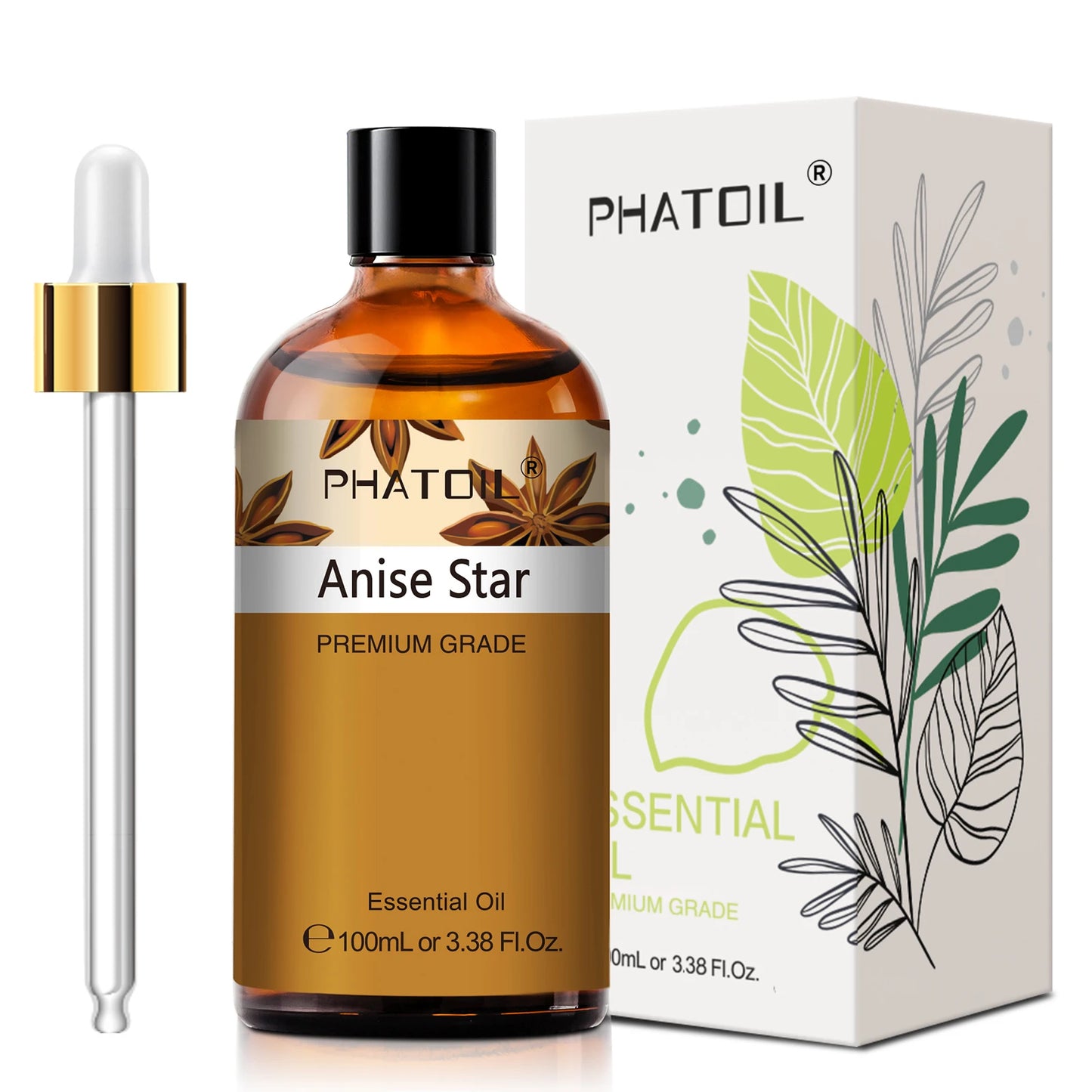 PHATOIL 100ml Pure Essential Oil Lavender Jasmine Vanilla Sandalwood Sweet Orange Lemon Aromatherpay Essential Oils For Diffuser Peaceful Pleasures Health and Wellness Anise Star United States 100ml