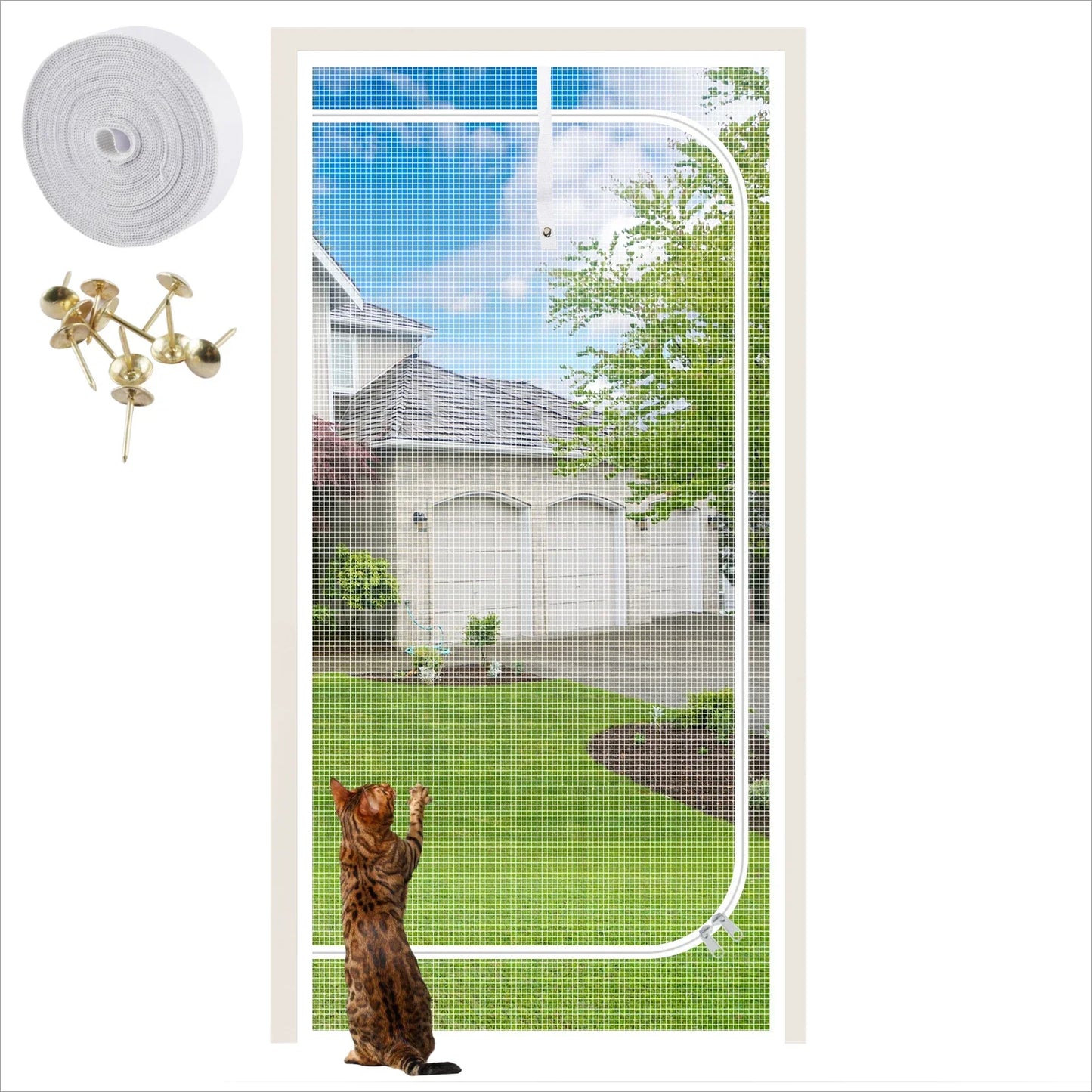 Heavy Duty Pet Screen Door 32x82" Scratch-Proof Mesh & Zipper