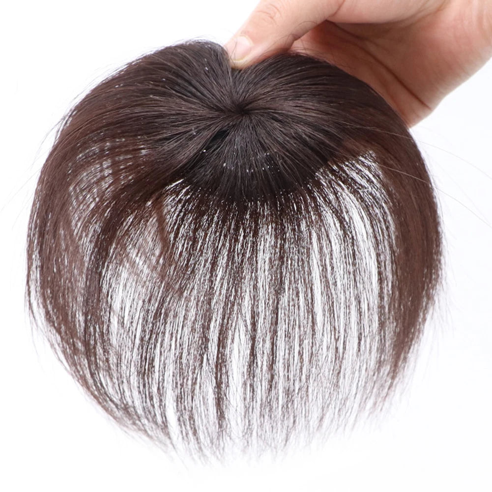 Head Covering Wig Natural Invisible One-Piece Short Straight Hair Replacement Patch Lightweight Seamless Synthetic Wig Peaceful Pleasures Health and Wellness 20cm Brown thicken