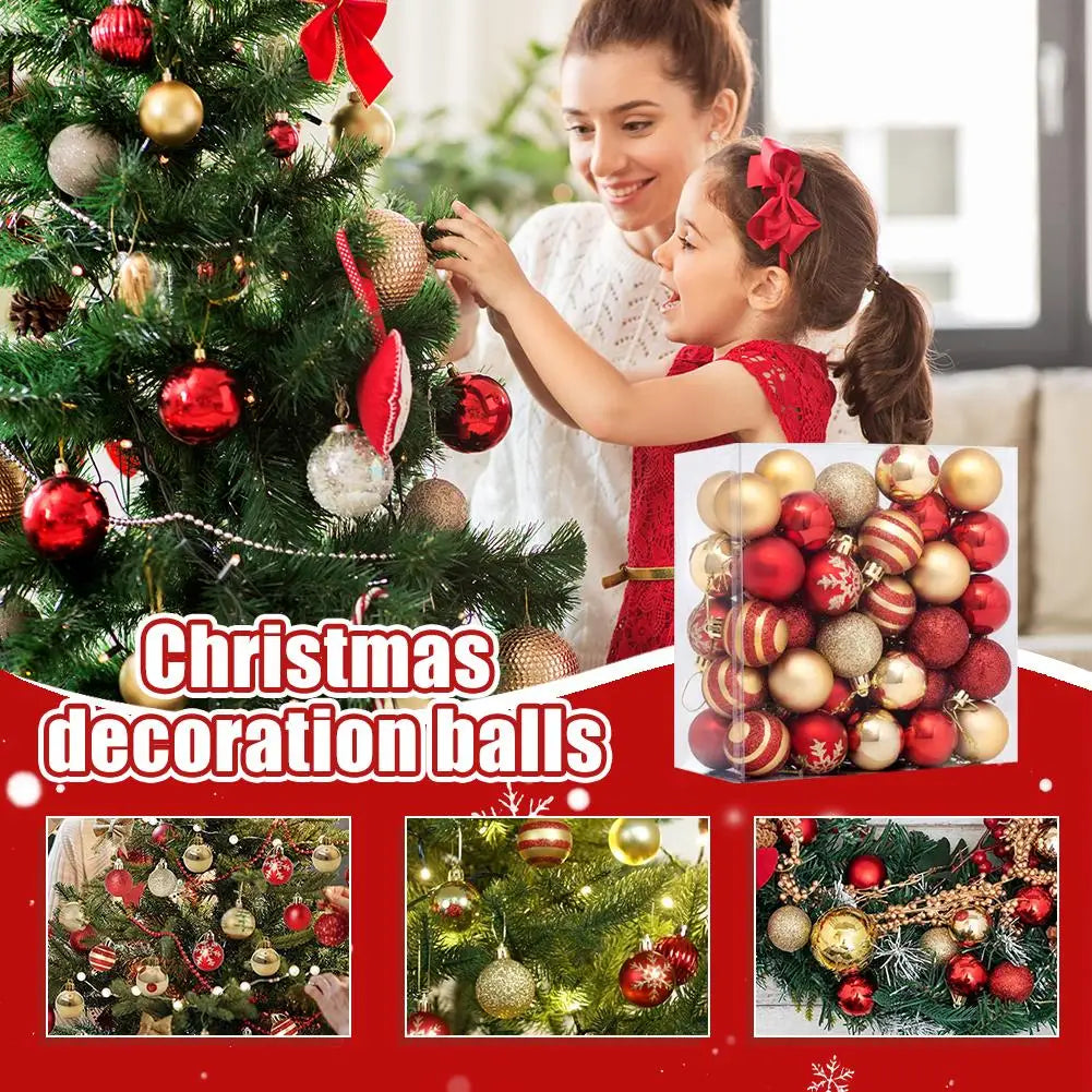 50Pcs Christmas Tree Ball Ornaments Red Gold Baubles Set
