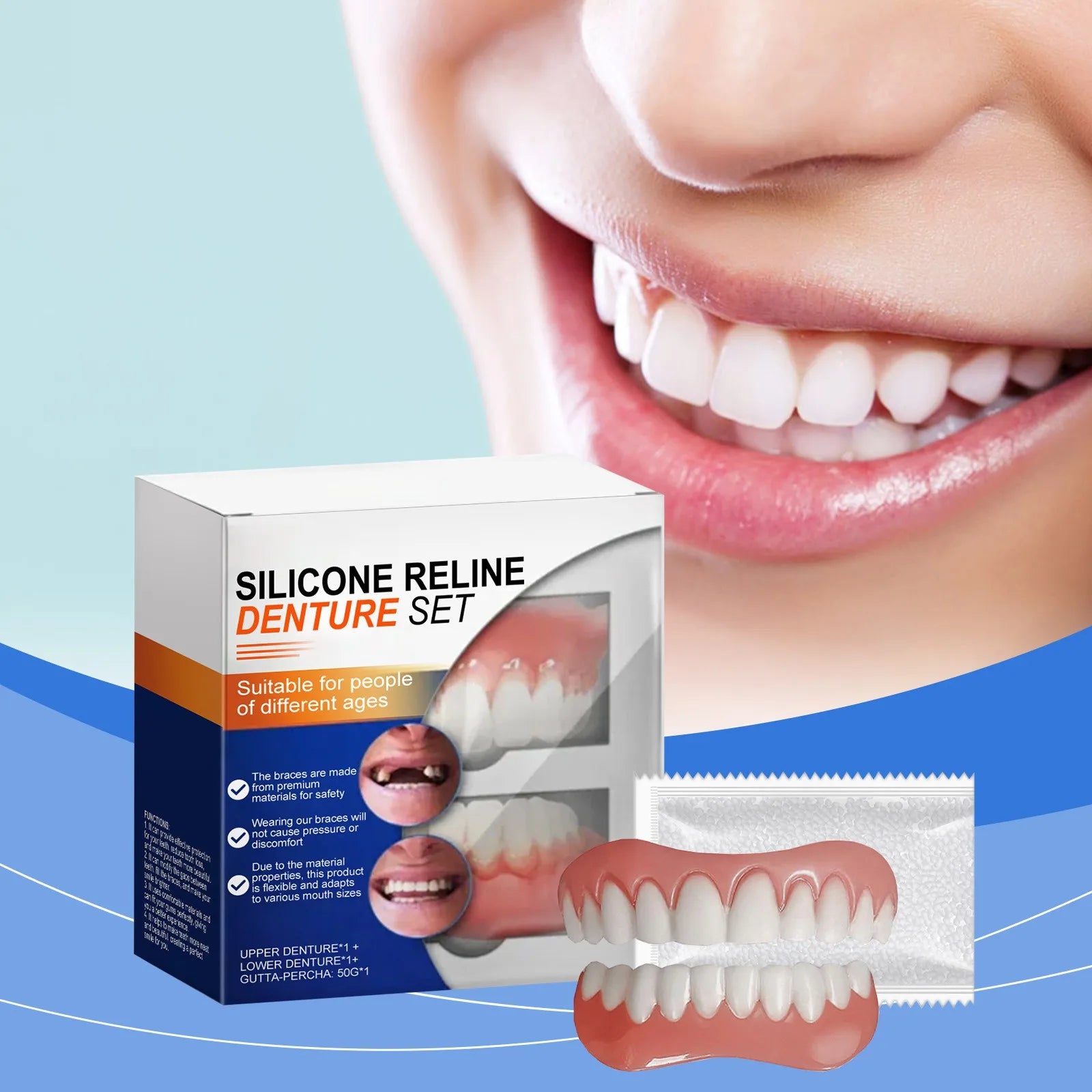 New Denture Silicone Kit Denture Silicone Liners Soft Denture Kit Soft Denture Kit Teeth Upper And Lower Set Easy Use Peaceful Pleasures Health and Wellness plain