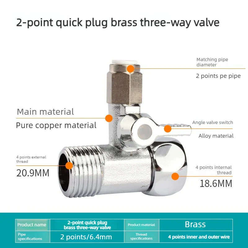 Brass Ball Valve Tee Connector for Water Purifier & PE Pipe