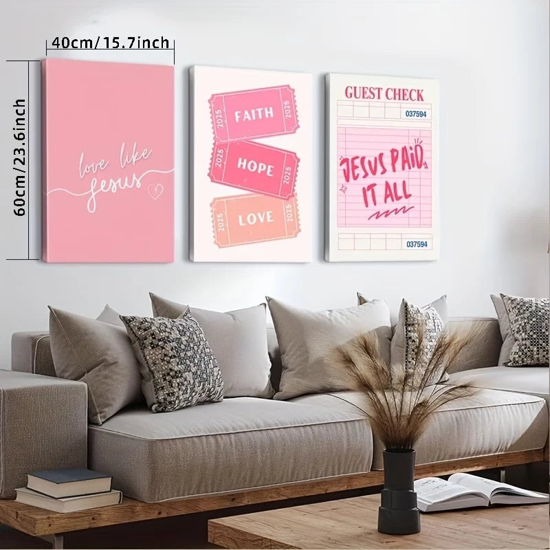 3-Piece Pink Christian Bible Quote Canvas Wall Art Set