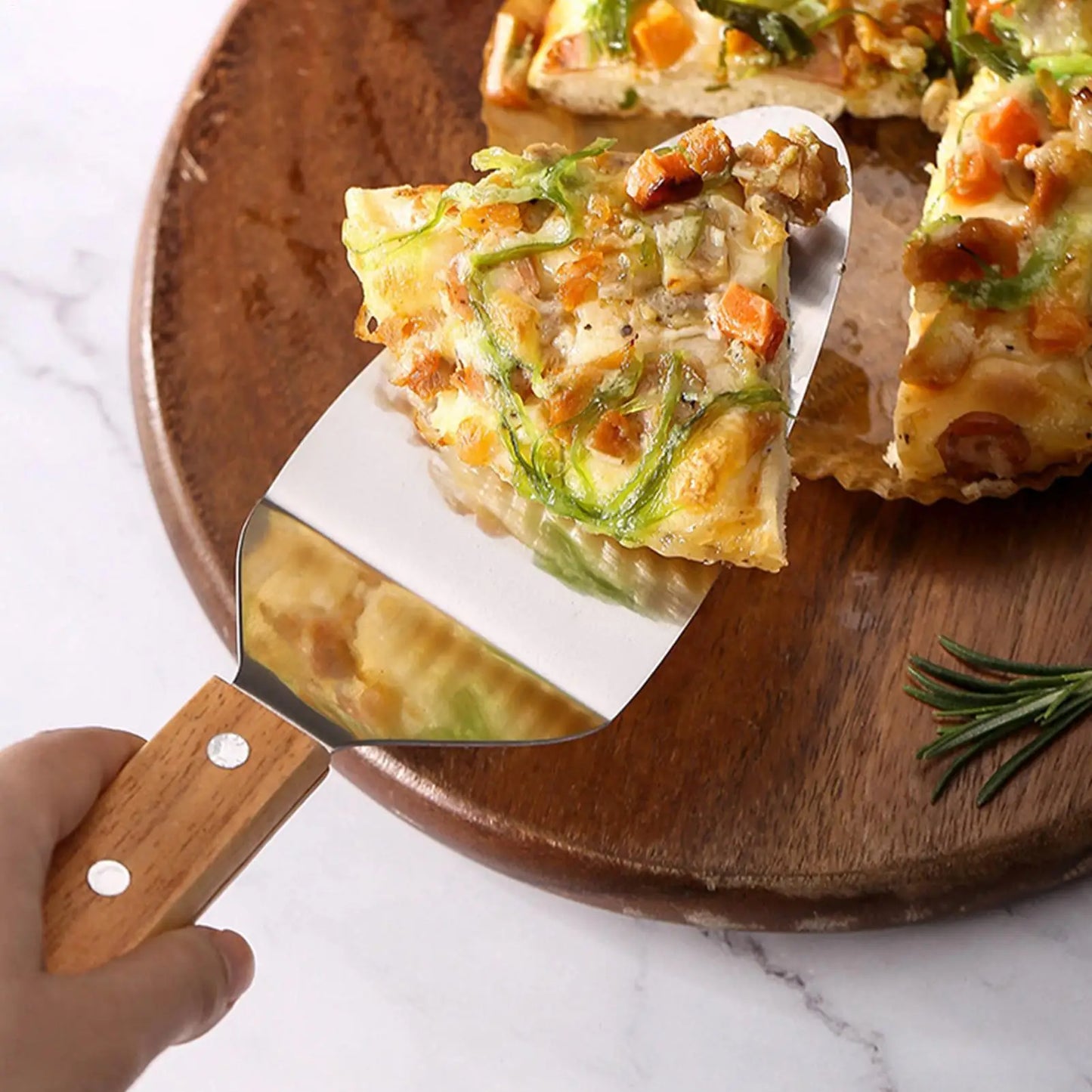 Stainless Steel Pizza Server & Cake Spatula | Wooden Handle