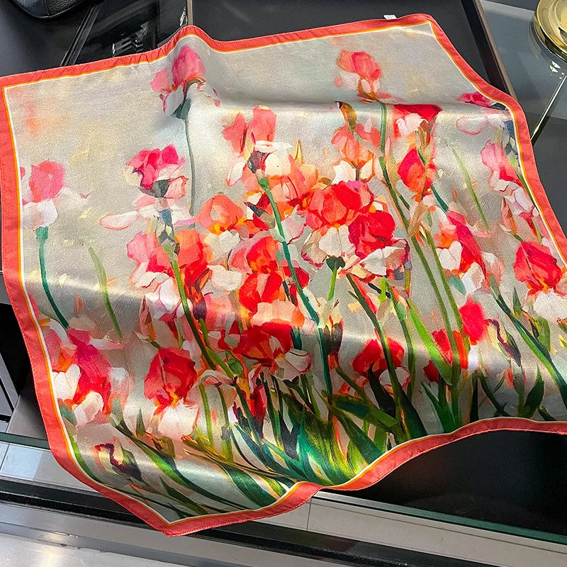 100% Mulberry Silk Lotus Floral Scarf – Women's Versatile Accessory