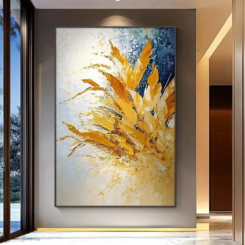 Lucky Golden Leaf Pure Hand drawn Oil Painting,Modern Hanging Picture For Home，Sofa Poster,Images Of Living Room And Dining Room Peaceful Pleasures Health and Wellness
