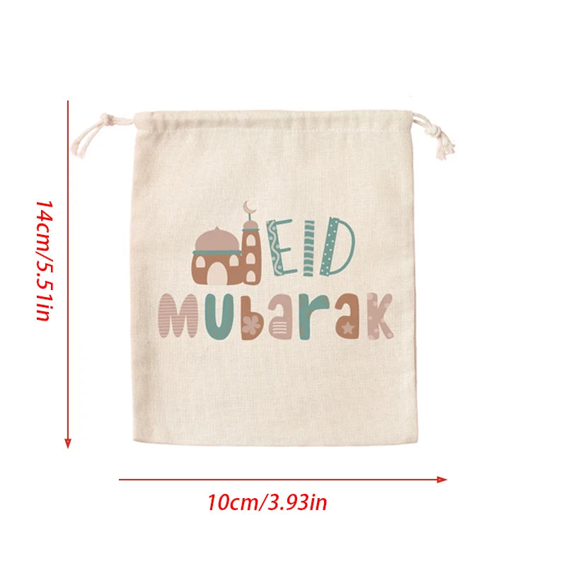 5pcs Eid Mubarak Drawstring Gift Bags | Ramadan Treat Bags Holiday Gift Bags Peaceful Pleasures Health and Wellness bags 5pcs 10x14cm