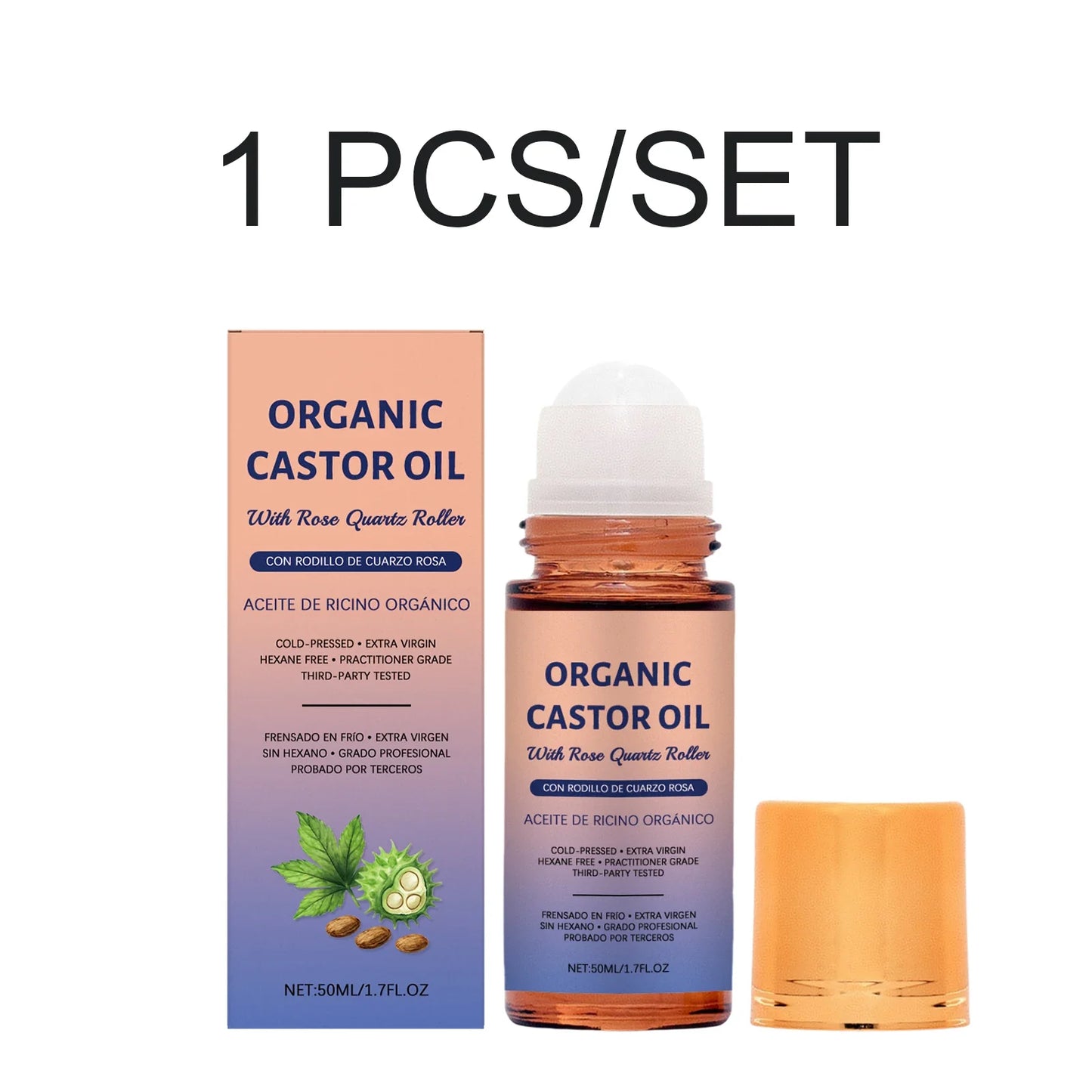Organic Castor Oil & Rose Quartz Roller | Cold Pressed 50ml