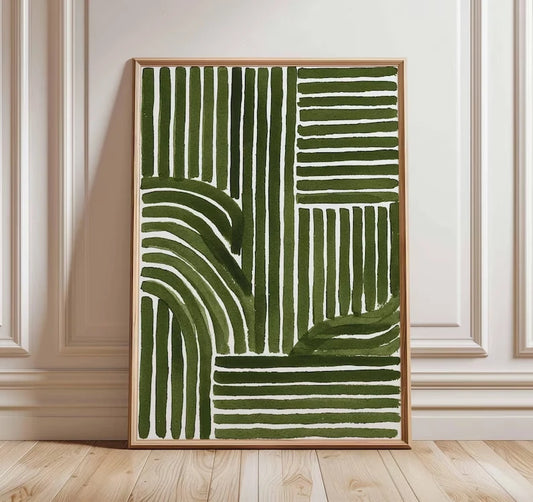 Modern Green Abstract Line Canvas Wall Art Print | Home Decor Canvas Wall Art Peaceful Pleasures Health and Wellness G4669 30x40cm Black Framed
