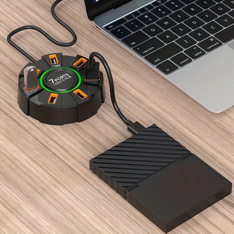 7-Port/10-Port High-Speed USB 2.0 Hub with LED, Multi-Port Splitter Power for PC Laptop, Keyboards, Mice, 1.2m Power Adapter Peaceful Pleasures Health and Wellness