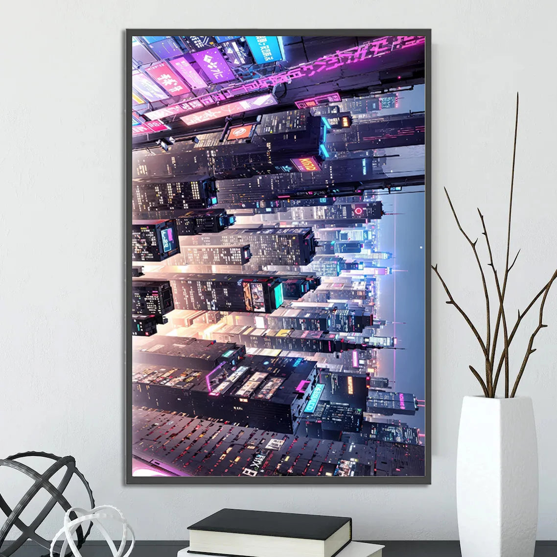 Cyberpunk City Poster Figures Home Decoration Painting Pictures Wall Cartoons Computer Room Wallpaper Gift Peaceful Pleasures Health and Wellness 19 20x30cm Unframed