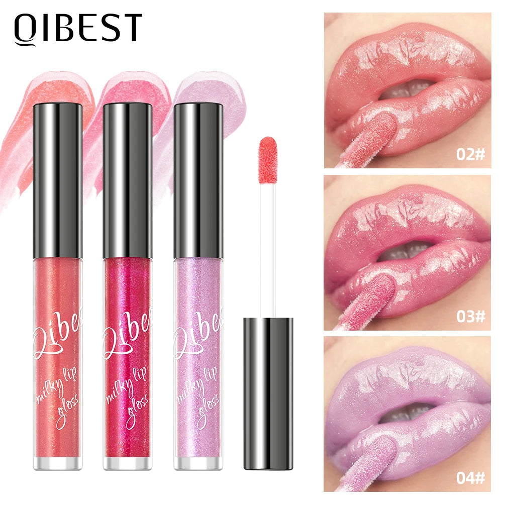 QIBEST New Pearlescent Moisturizing Lip Glaze Flash Liquid Lipstick Waterproof Sweatproof Non Stick Cup Glitter Lipgloss Makeup Peaceful Pleasures Health and Wellness