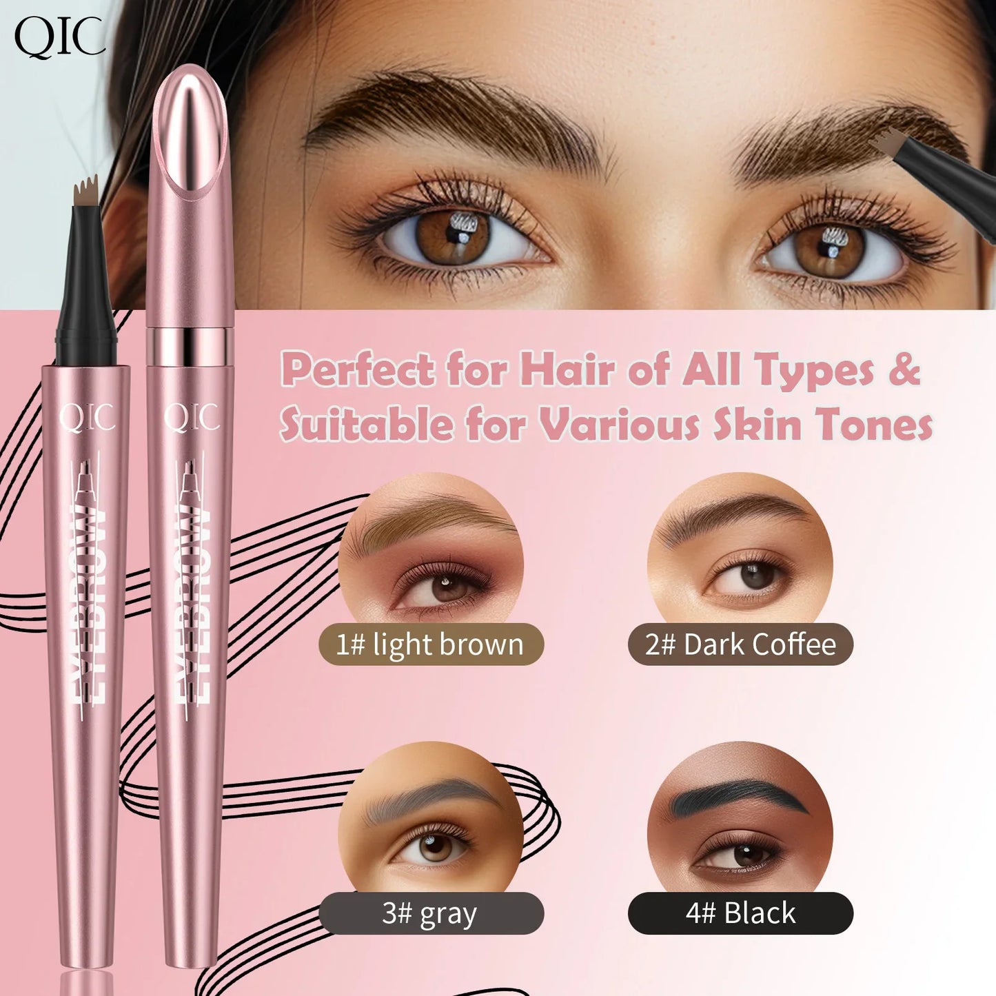 QIC Waterproof Microblading Eyebrow Pen | 4-Tip, 6 Colors