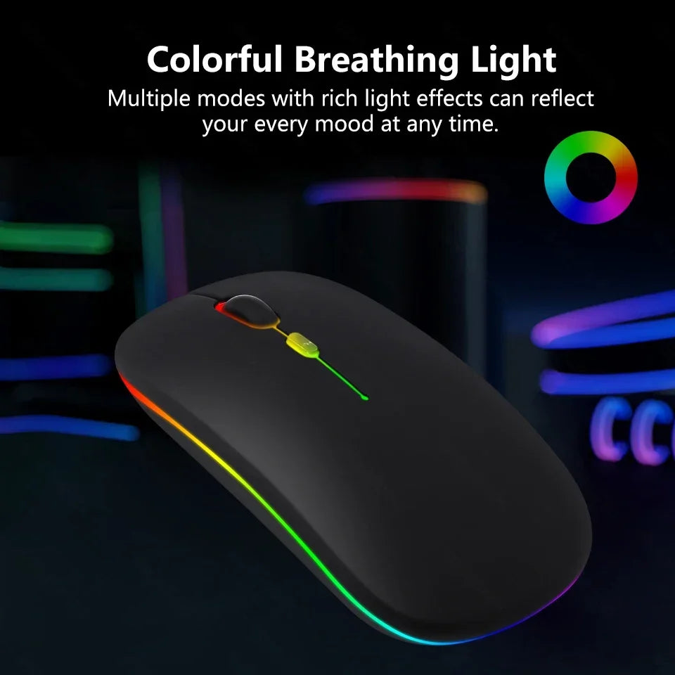 Wireless Mouse Bluetooth-Compatible 2.4GHz Dual Modes Rechargeable RGB Ergonomic Silent Click for PC iPad Laptop Cell Phone Peaceful Pleasures Health and Wellness