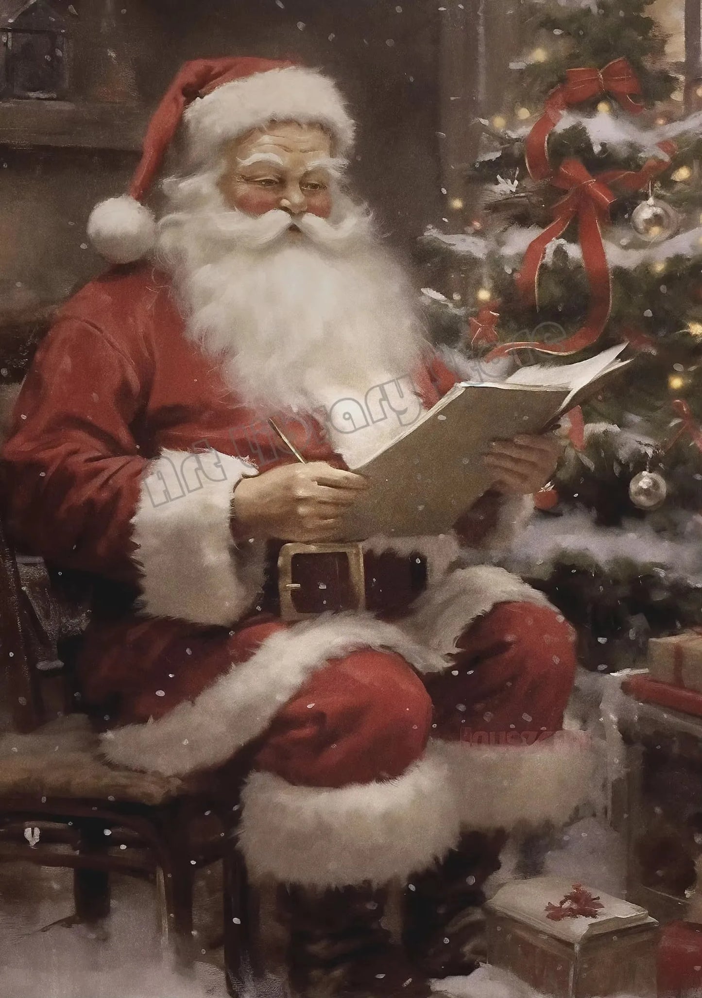 Vintage Santa Claus Portrait in Mistletoe Reading Letters Toy Cookie Poster Canvas Painting Wall Pictures Christmas Home Decor Peaceful Pleasures Health and Wellness ZLH5425 20x30cm No Frame