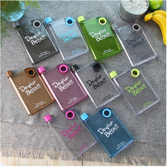 Matte Round Hole Handle Flat Water Cup, Portable Plastic Mug, Square Notebook Bottle, Handheld Drinkware, Ideal for Daily Use Peaceful Pleasures Health and Wellness