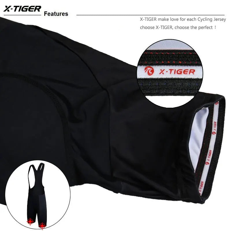 X-TIGER Men's 5D Gel Padded Cycling Bib Shorts | Pro Lycra