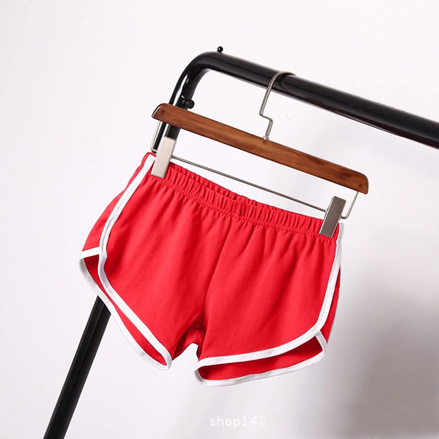 Sports Shorts Women Summer New Candy Color Anti Emptied Skinny Shorts Casual Lady Elastic Waist Beach Correndo Short Pants Peaceful Pleasures Health and Wellness Red XL
