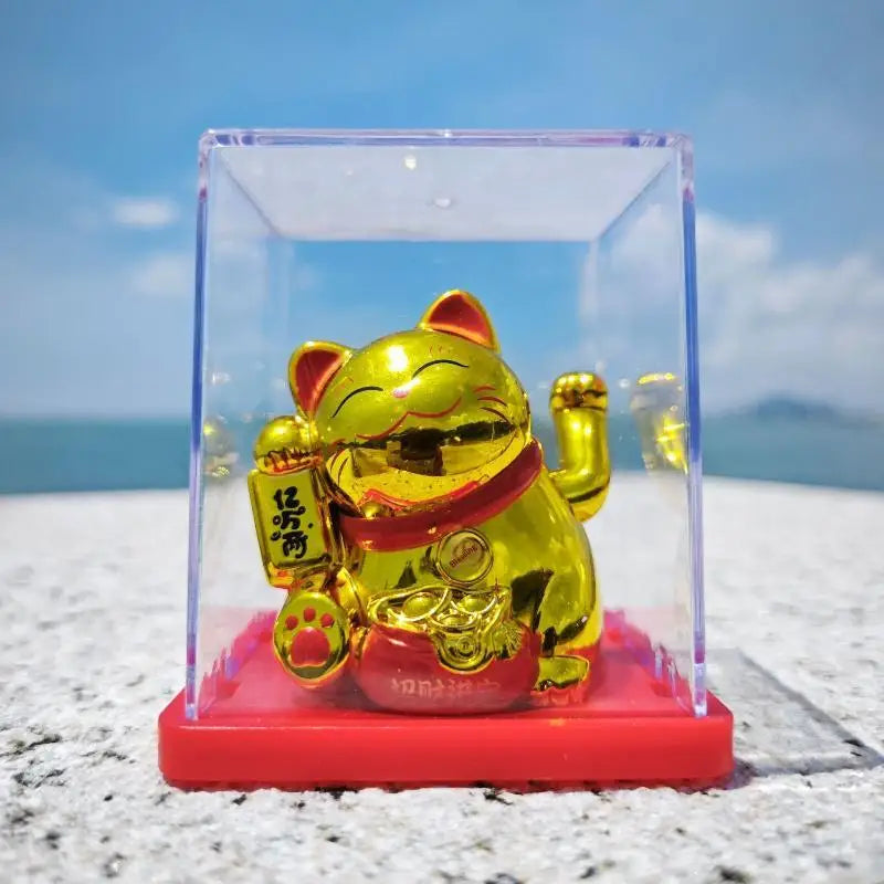 Solar Waving Lucky Cat Ornament | Mini 2" Desk Fortune Décor