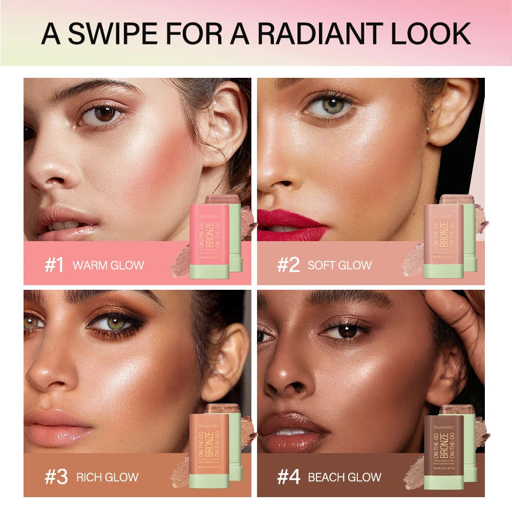 Bronze Blush Stick Face Makeup Waterproof Easy Color 4 Colors Rouge Blusher Cream High Color Rendering Brightening Skin Tone Peaceful Pleasures Health and Wellness