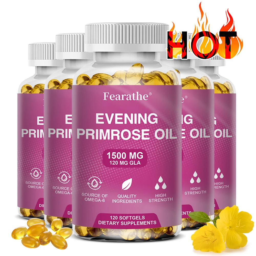 Evening Primrose Supplement Cold Pressed Oil - Contains Gelatin and Vegetable Glycerin To Promote Healthy Skin,120 Capsules Peaceful Pleasures Health and Wellness