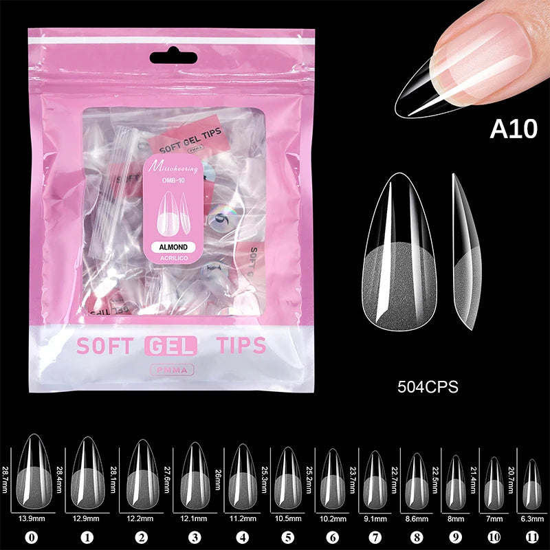 504 Pcs False Nail Tips Semi-Matte Finish Almond French Coffin Stiletto Oval Square Shapes With Front Edge Thickened Fingertips Peaceful Pleasures Health and Wellness A10