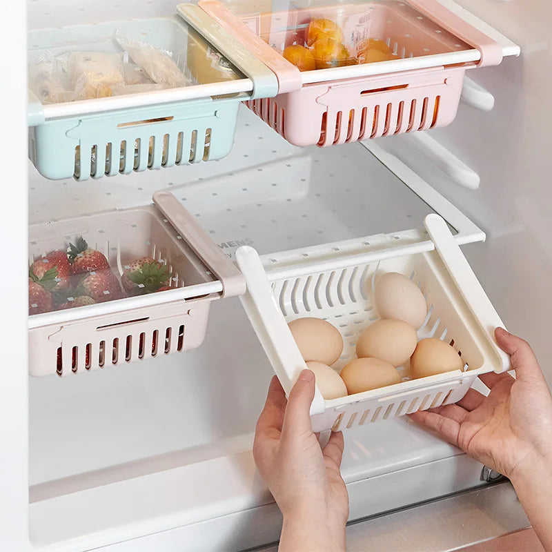 Adjustable Kitchen Fridge Storage Rack Home Organizer Food Container Refrigerator Drawer Storage Boxes Rack Retractable Shelf Peaceful Pleasures Health and Wellness