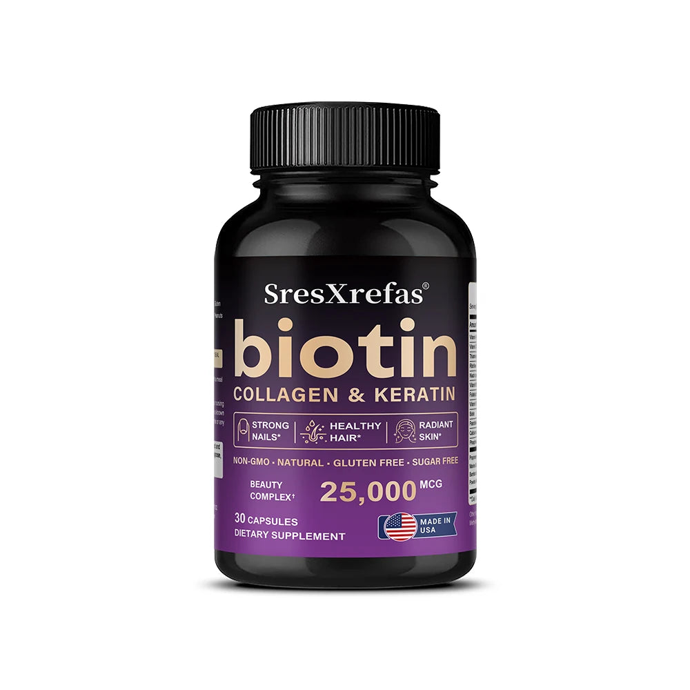 Biotin 25000mcg Collagen & Keratin | Hair Skin Nails – 120 Caps