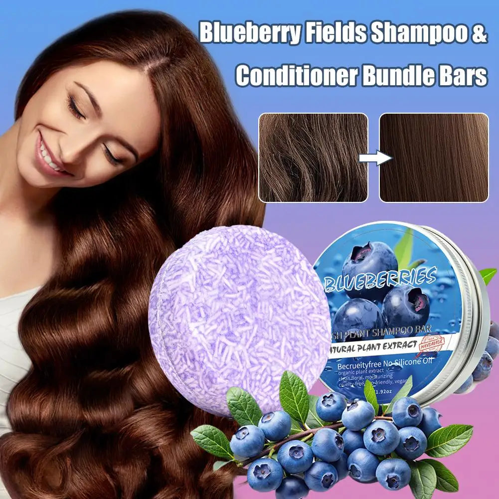 Blueberry Shampoo & Conditioner Bundle Bar for Hair Thinning Frizz, Blueberry Solid Shampoo & Conditioner Strengthen Hair Care Peaceful Pleasures Health and Wellness