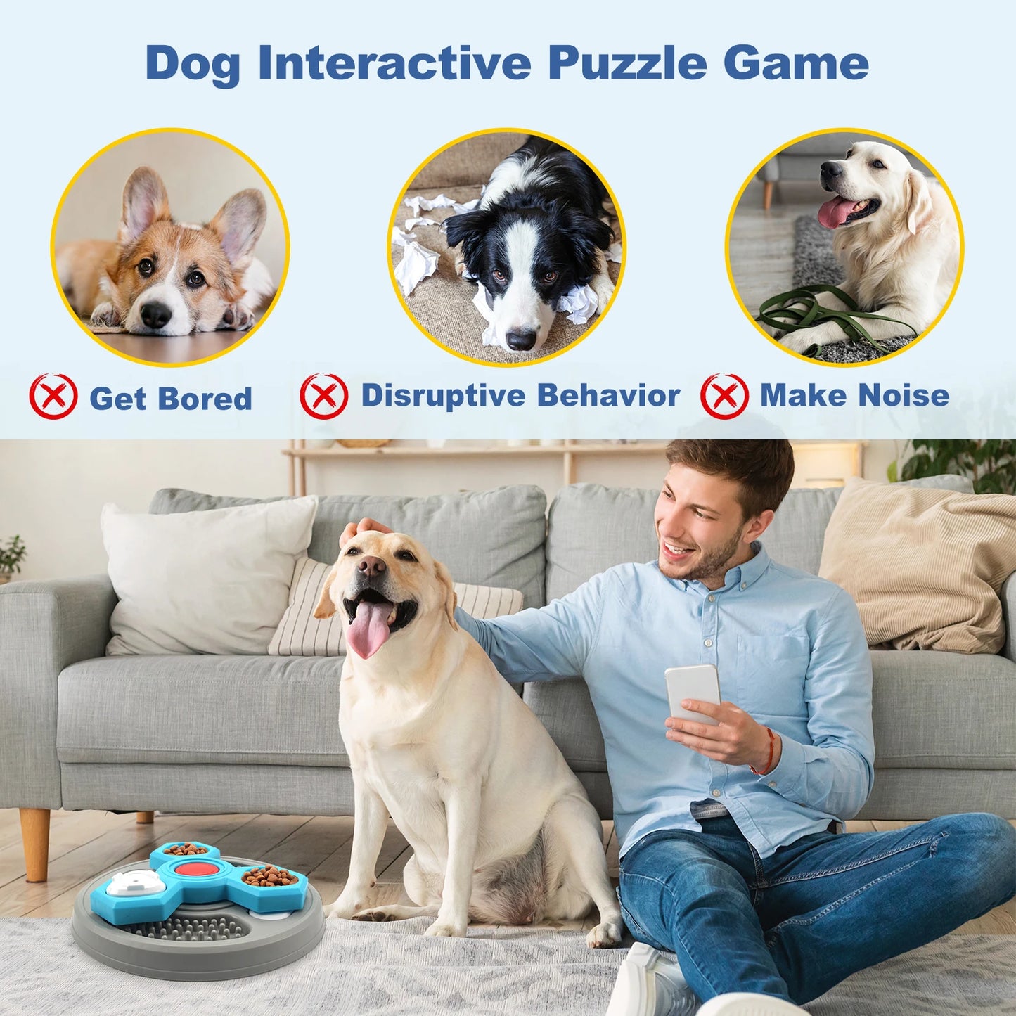 2-Layers Dog Puzzle Toys Slow Feeder Food Dispenser Interactive