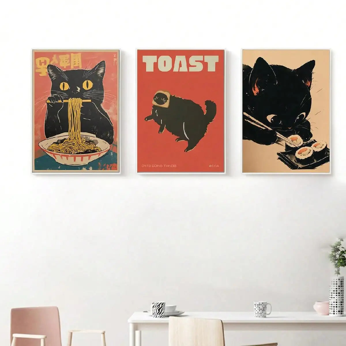 Funny Cat Ramen Sushi Canvas Poster | Japanese Wall Art Canvas Art Poster Peaceful Pleasures Health and Wellness T80612-90 20x30cm Unframed