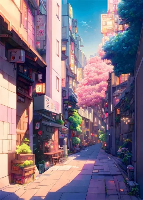 Japanese Sakura Street Canvas Wall Art | Unframed Poster Print Canvas Wall Art Peaceful Pleasures Health and Wellness ZLH5578 30x45cm No Frame
