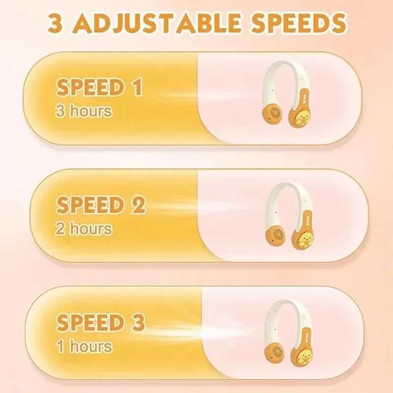 Kids Cartoon Bladeless Neck Fan | 3 Speeds, 1200mAh USB Charge