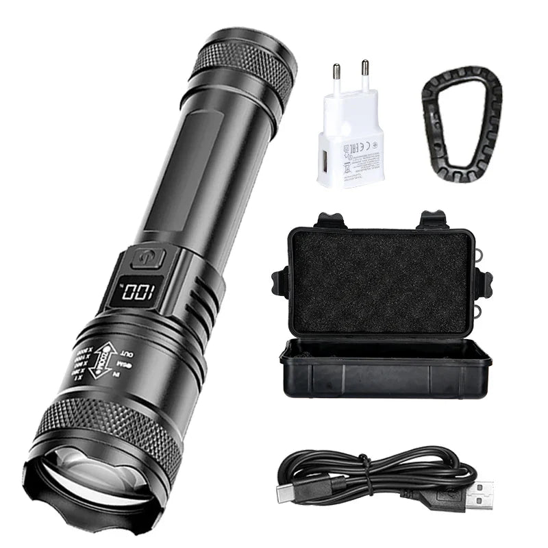 2000LM Tactical LED Flashlight | USB-C Rechargeable & Zoomable