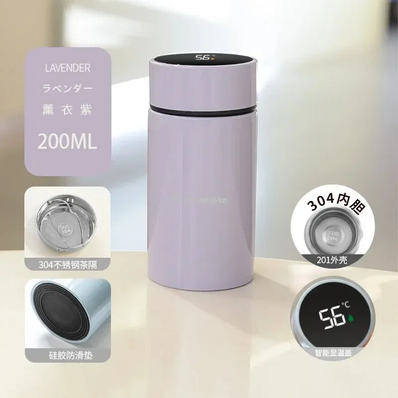 Temperature Display Thermos Cup Thermos Stainless Steel 200ml Gift Mini Pocket Cup Drinkware Kitchen Dining Bar Home Smeg Bottle Peaceful Pleasures Health and Wellness Green 304 stainless steel