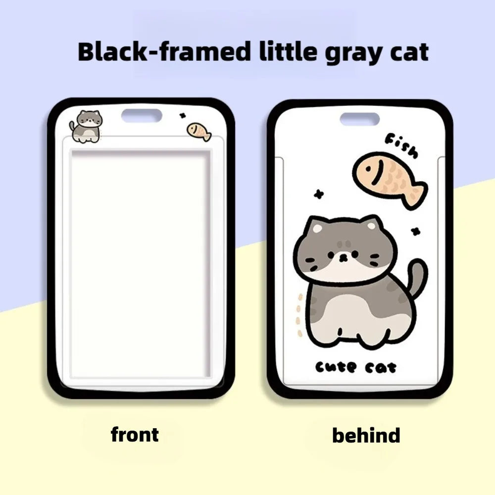 Cute Kitten Card Cover Student Cartoon ABS Sliding Card Bag Campus Card Meal Card Access Control Card Protective Case No Lanyard Peaceful Pleasures Health and Wellness gray