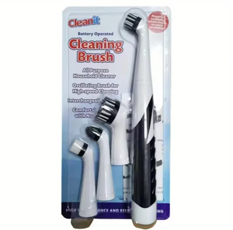 leaning brush Cleaning Tool With 4 Brushes Multifunctional Electric Cleaning Brush Cleaning Supplies Peaceful Pleasures Health and Wellness black 1